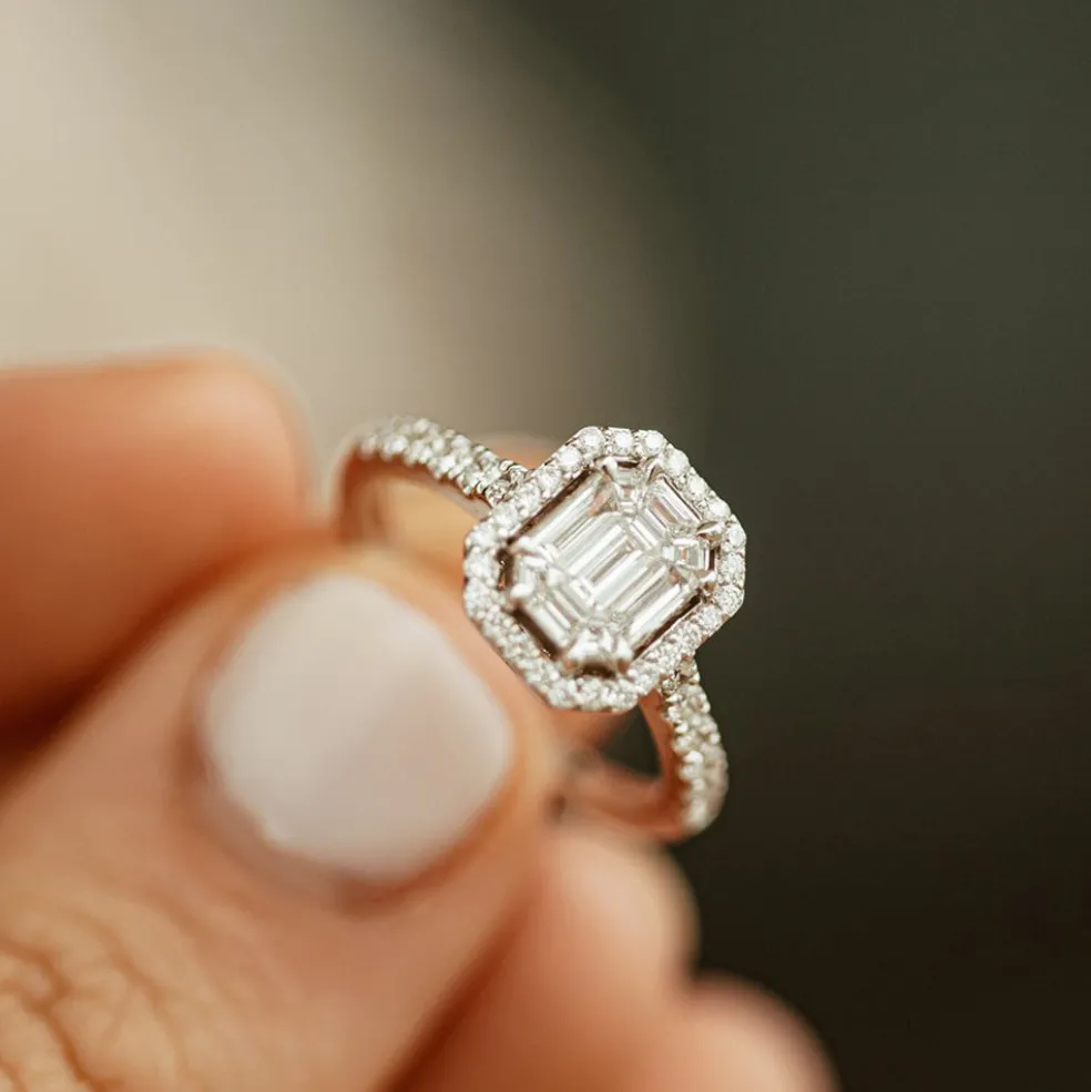 14k Emerald Cut Illusion Halo Setting Engagement Ring