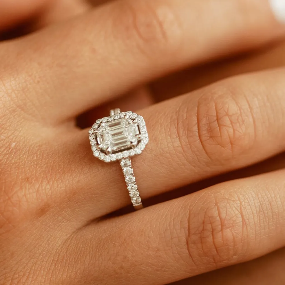 14k Emerald Cut Illusion Halo Setting Engagement Ring
