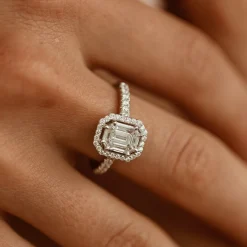 14k Emerald Cut Illusion Halo Setting Engagement Ring