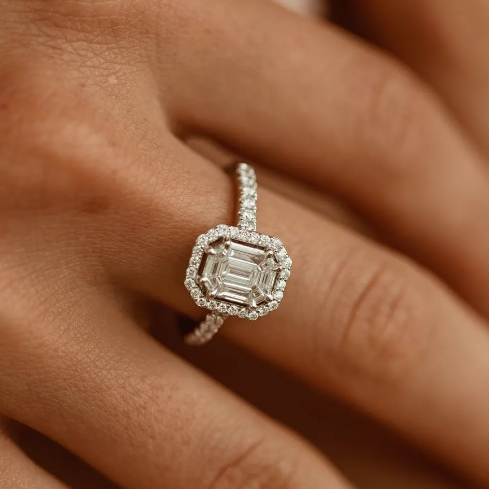 14k Emerald Cut Illusion Halo Setting Engagement Ring