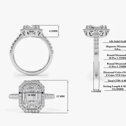 14k Emerald Cut Illusion Halo Setting Engagement Ring
