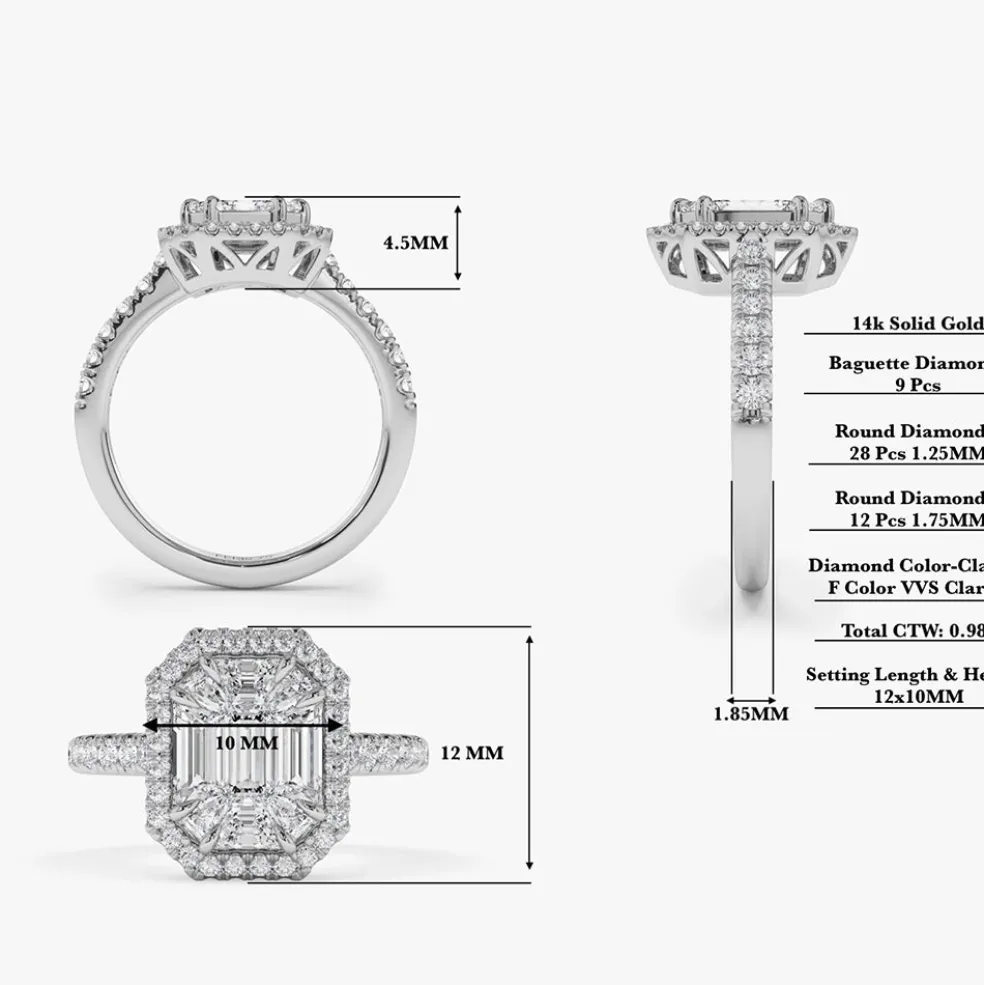 14k Emerald Cut Illusion Halo Setting Engagement Ring