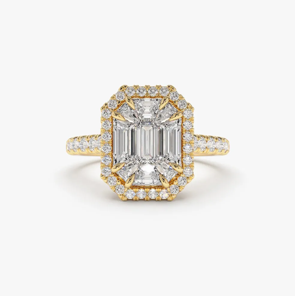 14k Emerald Cut Illusion Halo Setting Engagement Ring