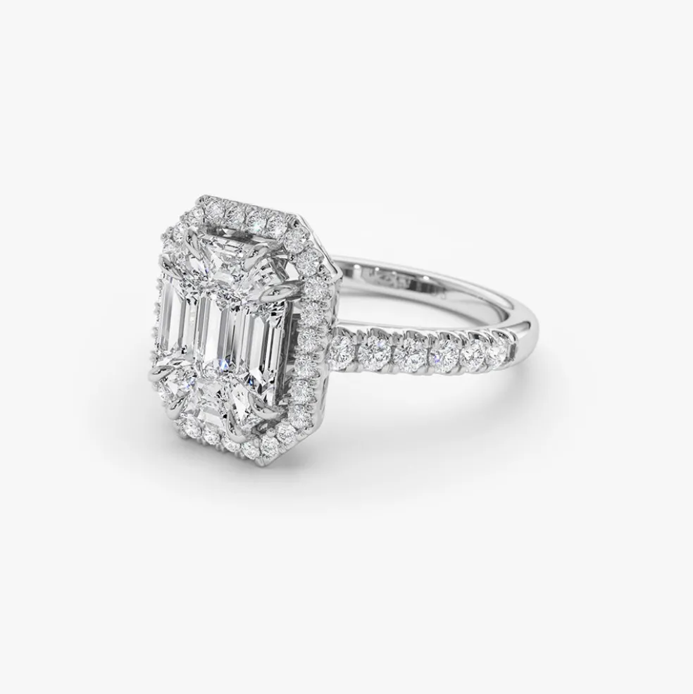 14k Emerald Cut Illusion Halo Setting Engagement Ring