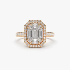 14k Emerald Cut Illusion Halo Setting Engagement Ring