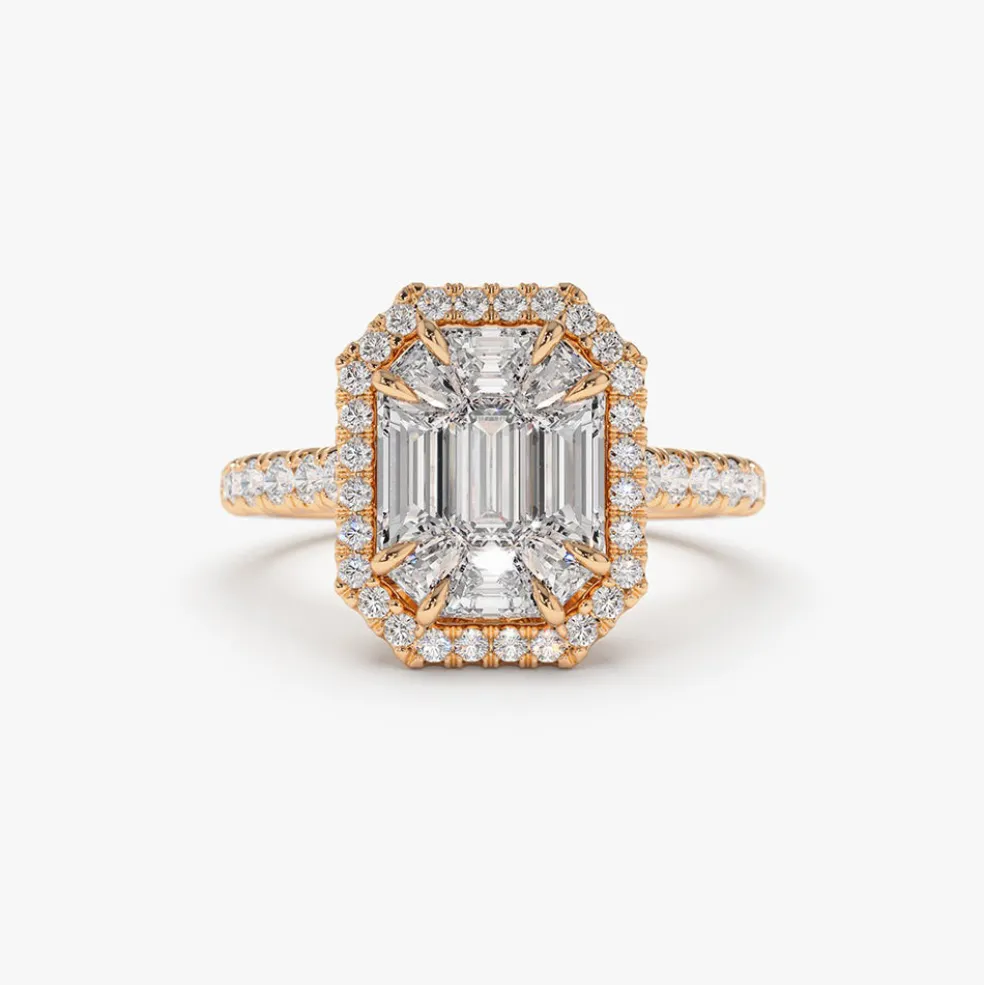 14k Emerald Cut Illusion Halo Setting Engagement Ring