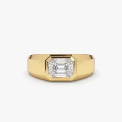 14k Emerald Cut Illusion Mosaic Solitaire Pinky Ring