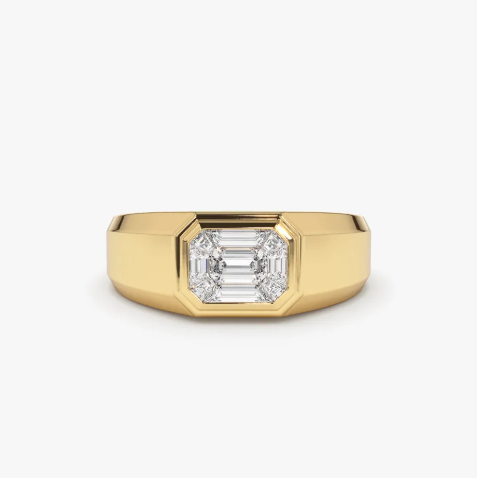 14k Emerald Cut Illusion Mosaic Solitaire Pinky Ring