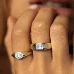 14k Emerald Cut Illusion Mosaic Solitaire Pinky Ring