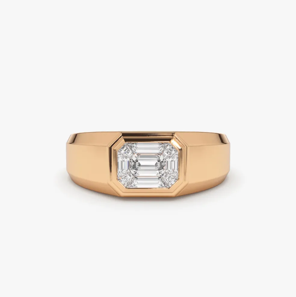 14k Emerald Cut Illusion Mosaic Solitaire Pinky Ring