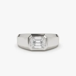 14k Emerald Cut Illusion Mosaic Solitaire Pinky Ring