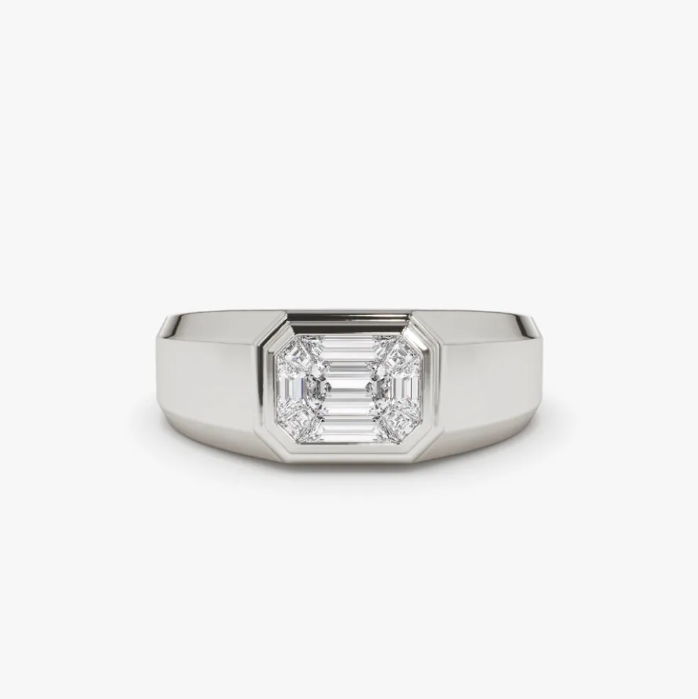 14k Emerald Cut Illusion Mosaic Solitaire Pinky Ring