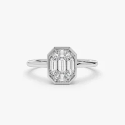 14k Emerald Cut Illusion Mosaic Solitaire Engagement Ring