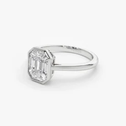 14k Emerald Cut Illusion Mosaic Solitaire Engagement Ring