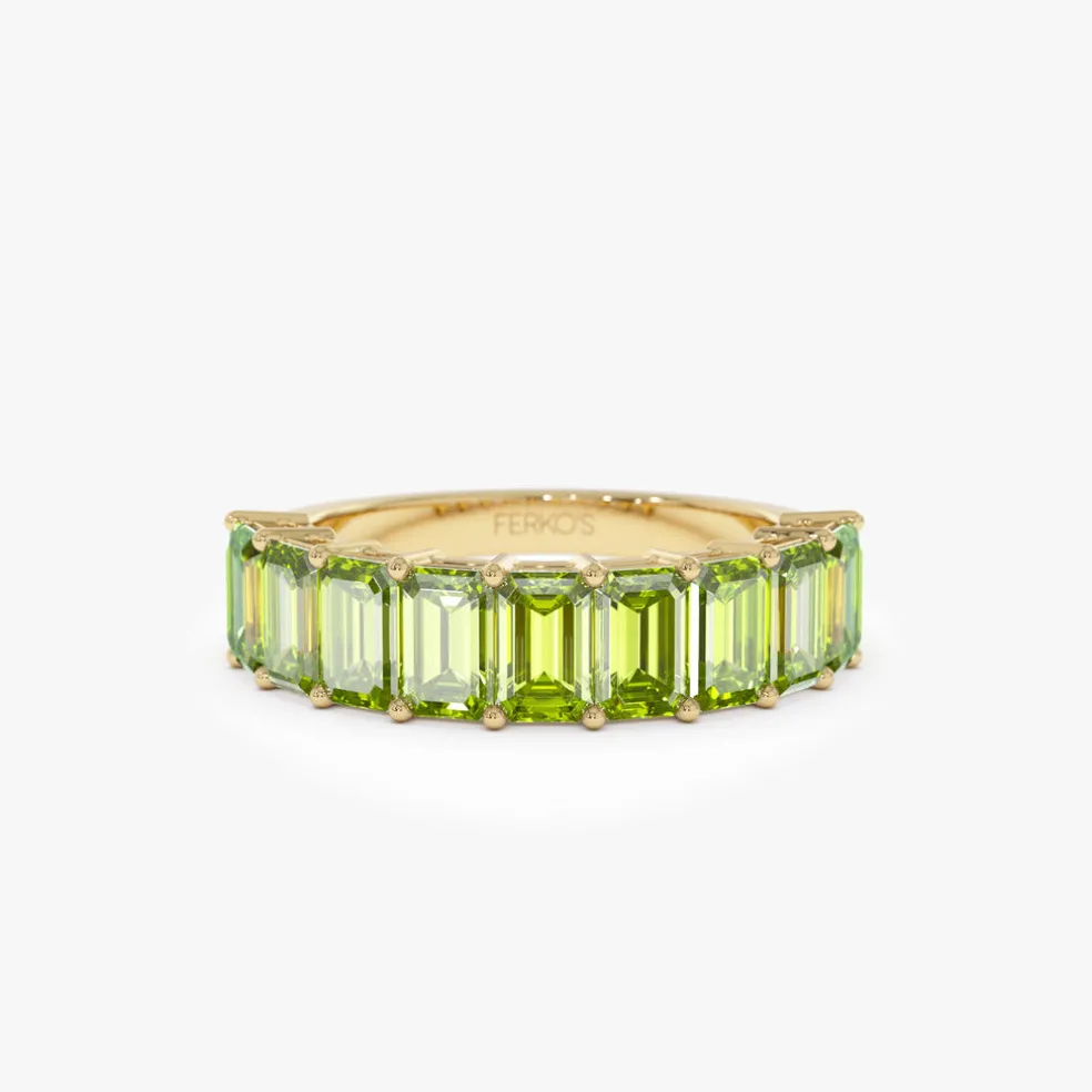 14k Emerald Cut Peridot Nine Stone Ring 2.35ctw