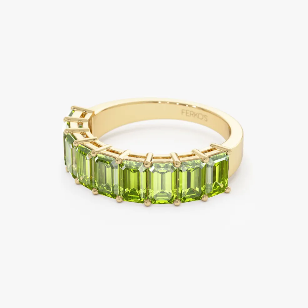 14k Emerald Cut Peridot Nine Stone Ring 2.35ctw
