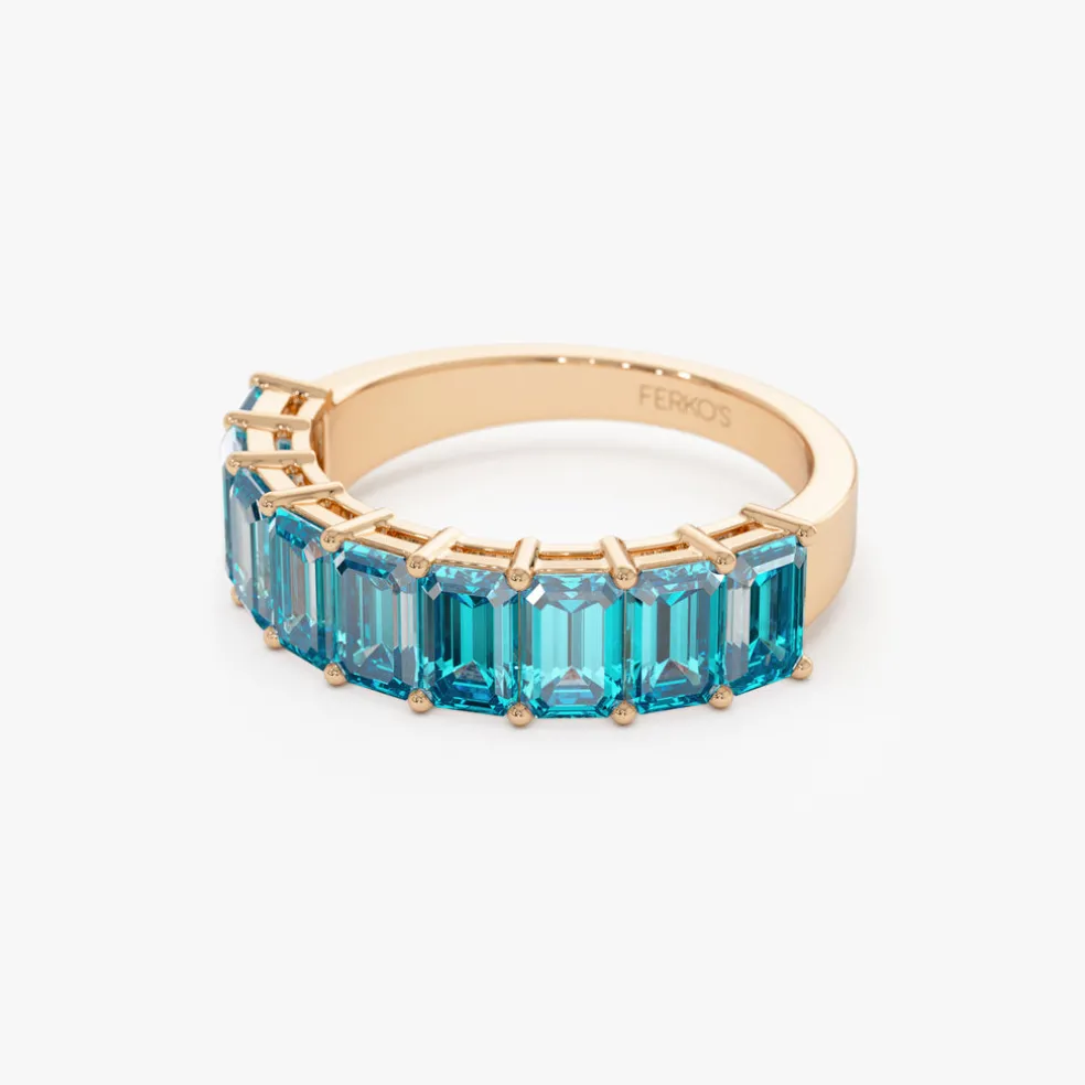 14k Emerald Cut Swiss Blue Topaz Nine Stone Ring 3.00ctw