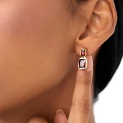 14K Emerald Garnet Dangle Drop Earrings