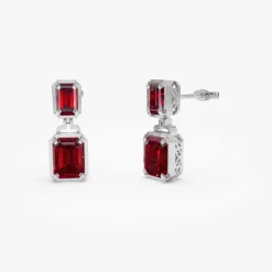 14K Emerald Garnet Dangle Drop Earrings