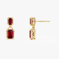 14K Emerald Garnet Dangle Drop Earrings
