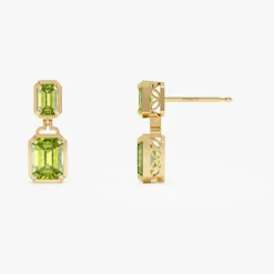 14K Emerald Peridot Dangle Drop Earrings