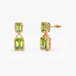 14K Emerald Peridot Dangle Drop Earrings