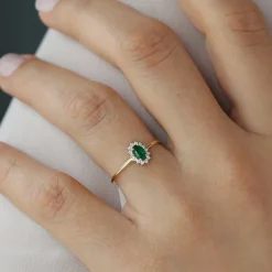14k Emerald Ring with Halo Diamonds