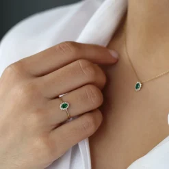 14k Emerald Ring with Halo Diamonds