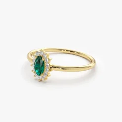 14k Emerald Ring with Halo Diamonds