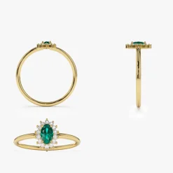 14k Emerald Ring with Halo Diamonds