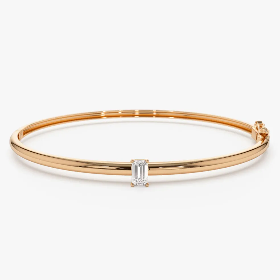 14K Emerald Shape Diamond Solitare Bangle