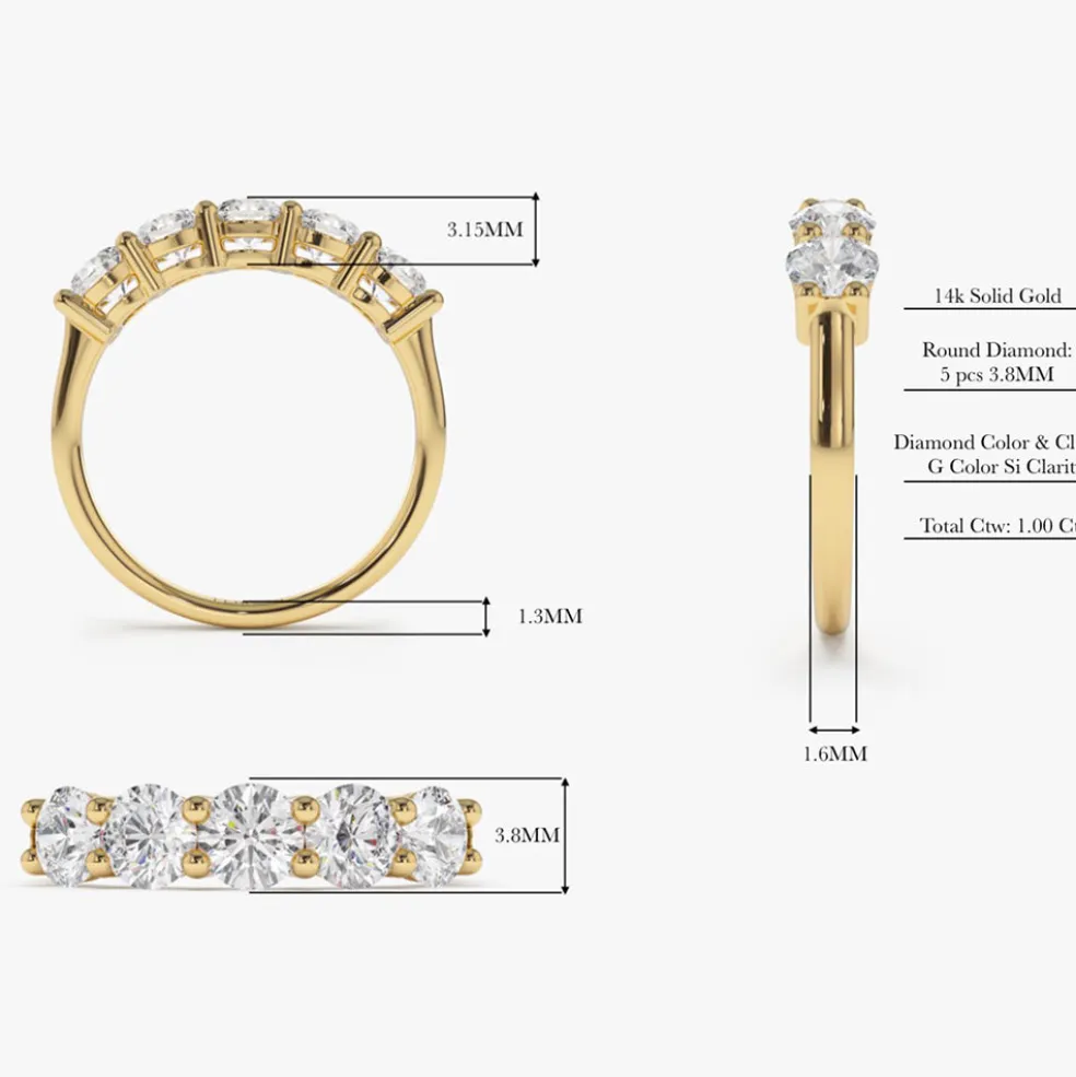 14k Five Stone 1ctw Wire Basket Diamond Ring