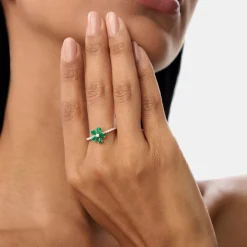 14K Five-Leaf Emerald and Diamond Ring