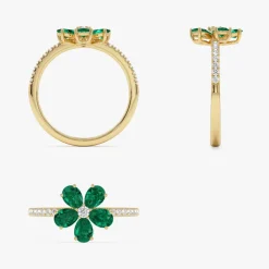 14K Five-Leaf Emerald and Diamond Ring