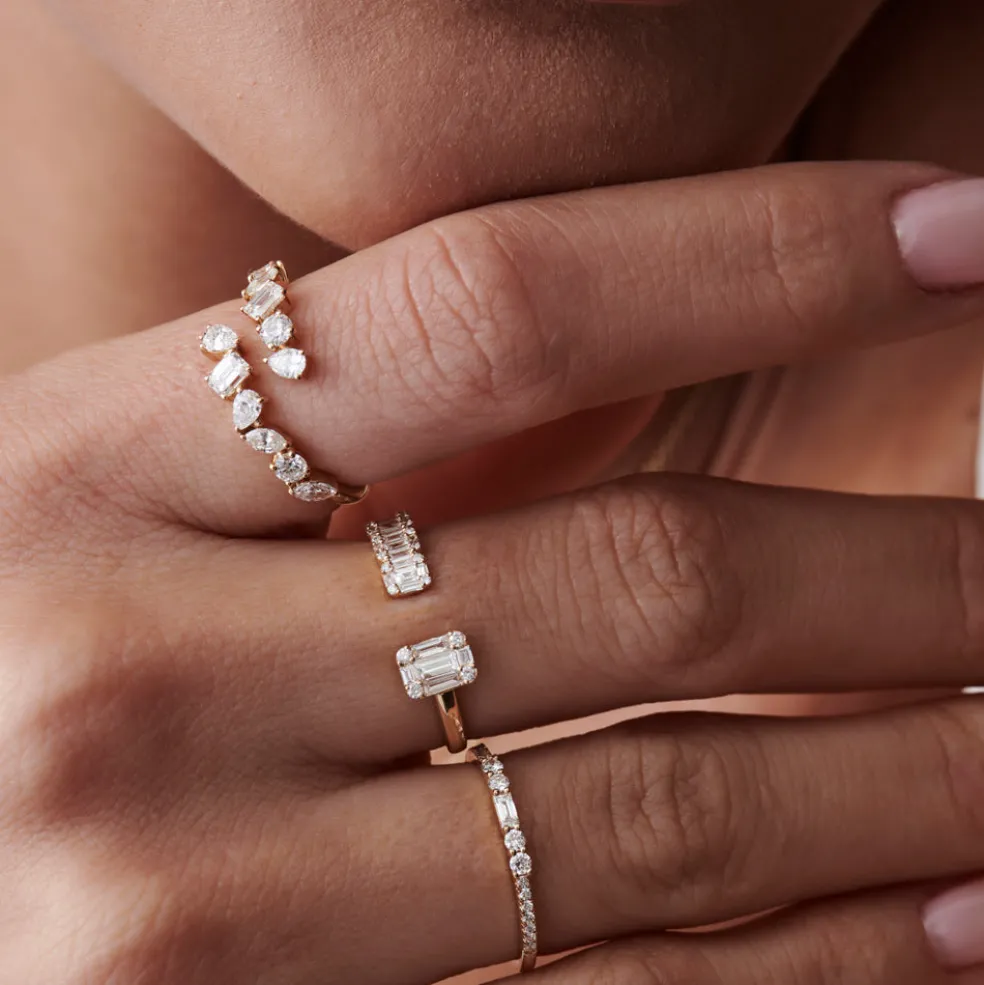 14k Floating Diamond Baguette Cut Diamond Ring