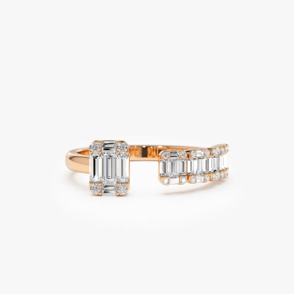 14k Floating Diamond Baguette Cut Diamond Ring