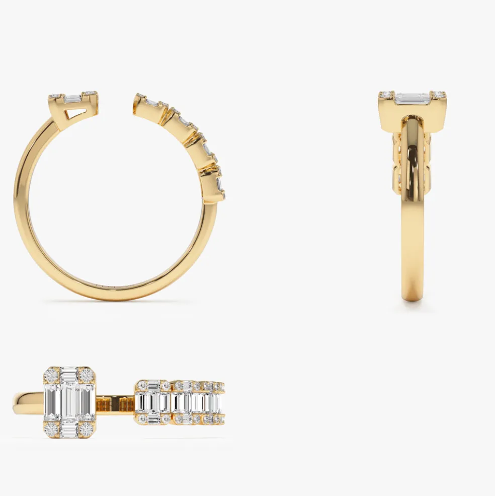 14k Floating Diamond Baguette Cut Diamond Ring