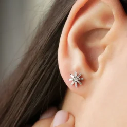 14k Floral Design Baguette Diamond Stud Earrings