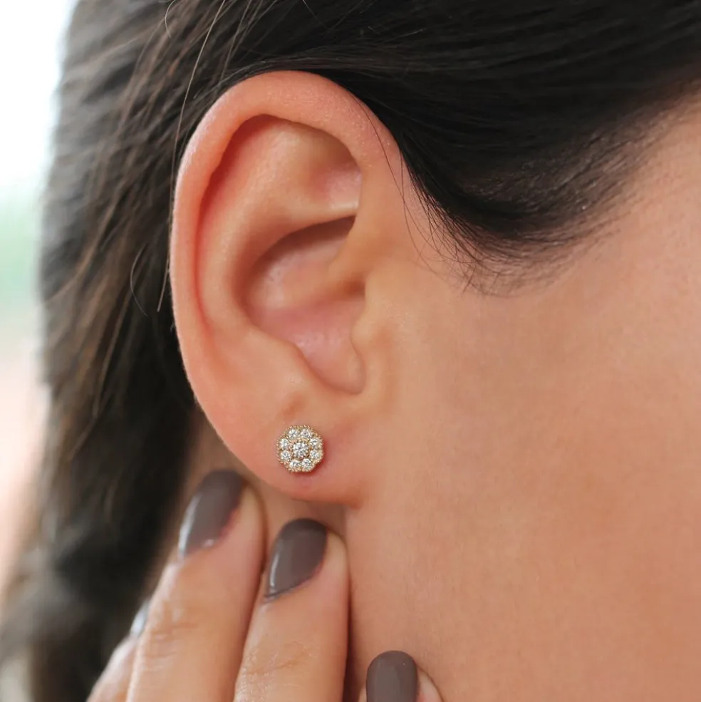 14k Floral Design Diamond Studs