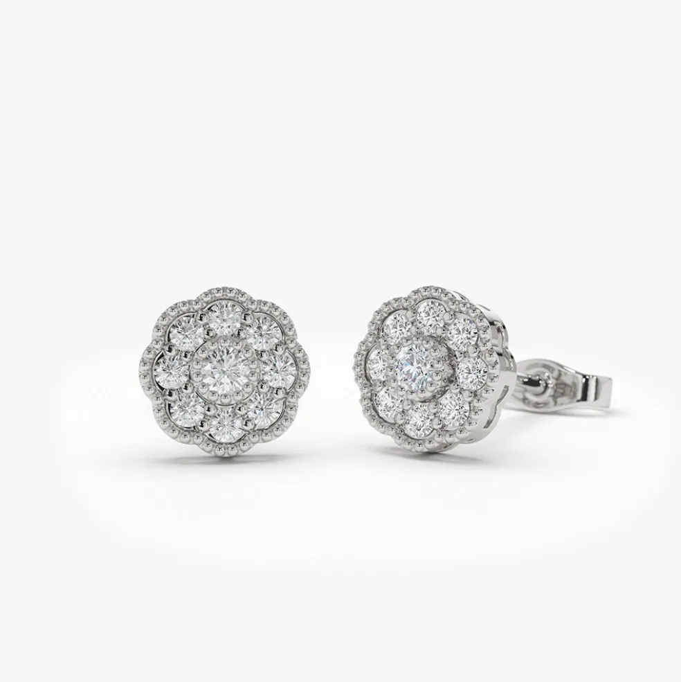 14k Floral Design Diamond Studs