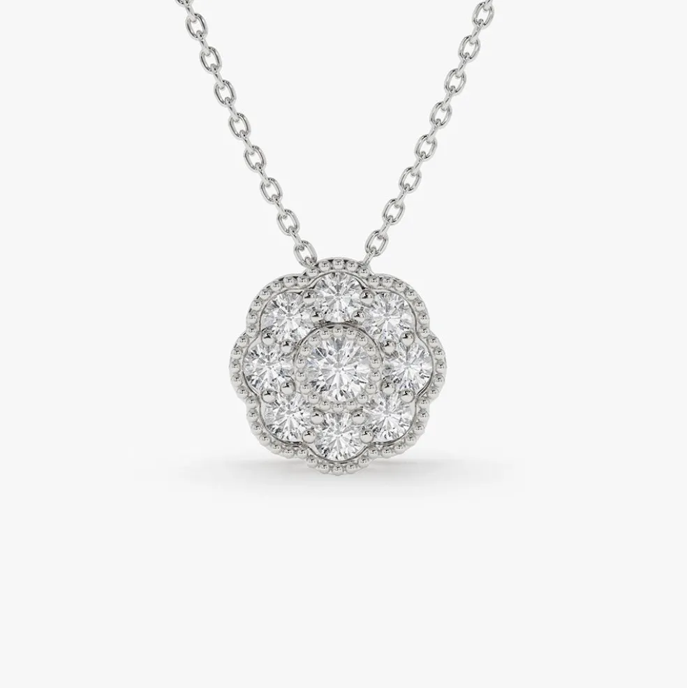 14k Floral Diamond Pendant