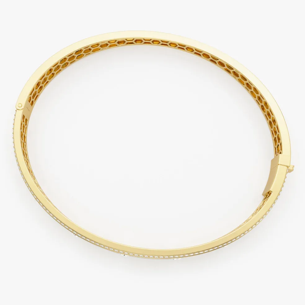 14K Flush Set Diamond Bangle with Pave Edges