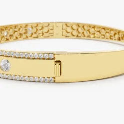 14K Flush Set Diamond Bangle with Pave Edges