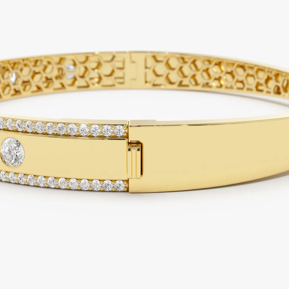 14K Flush Set Diamond Bangle with Pave Edges