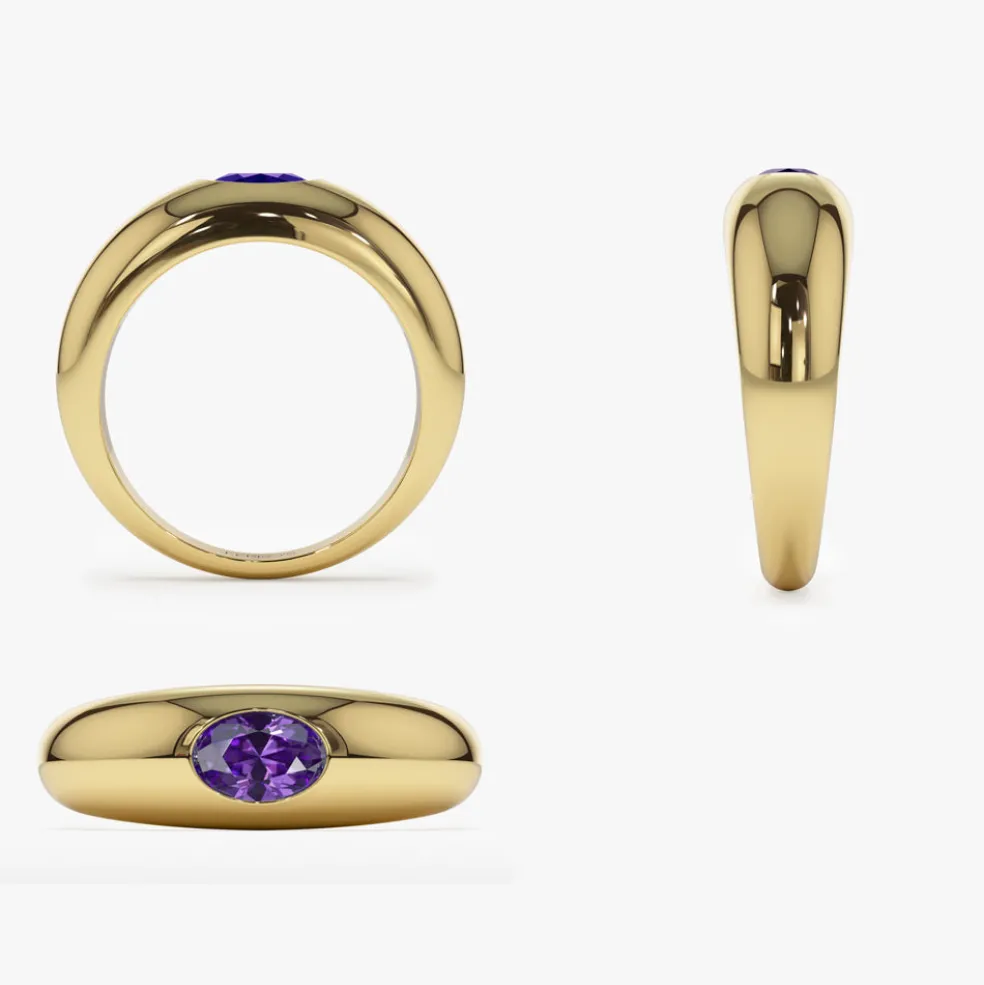 14k Flush Set Oval Amethyst Dome Ring