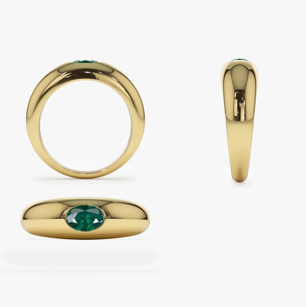 14k Flush Set Oval Emerald Dome Ring