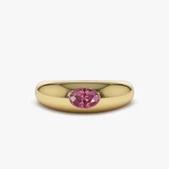 14k Flush Set Oval Pink Sapphire Dome Ring