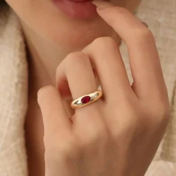 14k Flush Set Oval Ruby Dome Ring