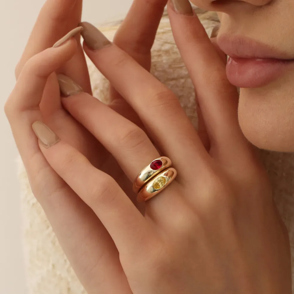 14k Flush Set Oval Ruby Dome Ring