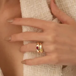 14k Flush Set Oval Ruby Dome Ring